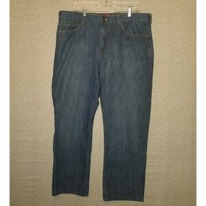 Chaps Denim Men's Straight Fit Blue Jeans Distressed 36x29 100% Cotton Mid Rise